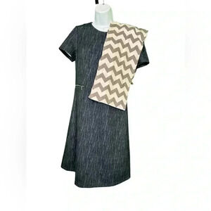 London Times Women's Size 10 Blue Dress with Zipper and Scarf